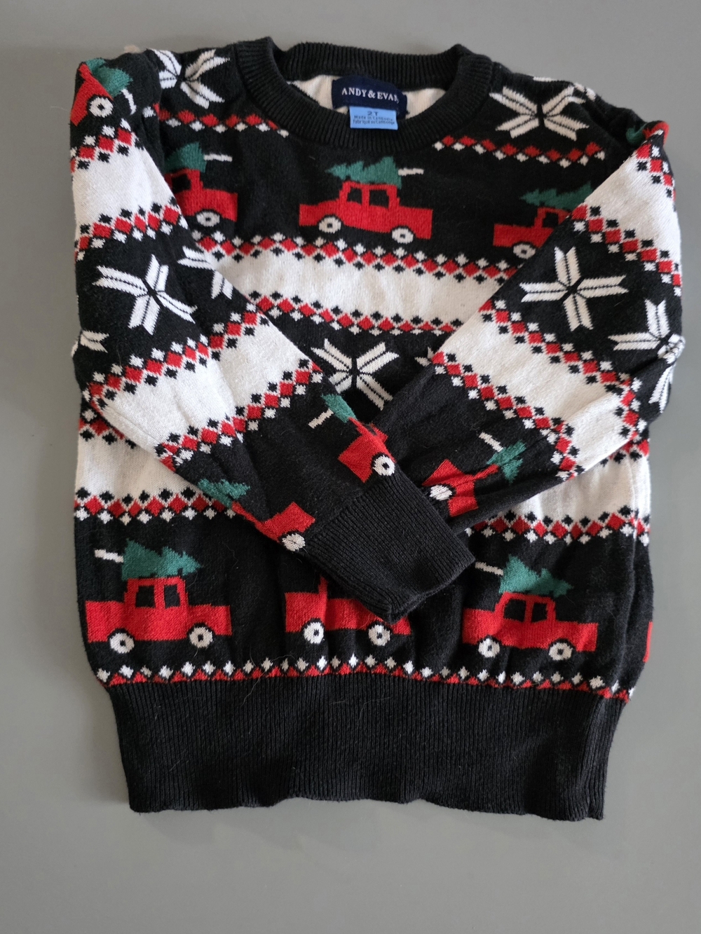 Andy & Evan Boys' Black Red Holiday Truck Sweater 2 Ans
